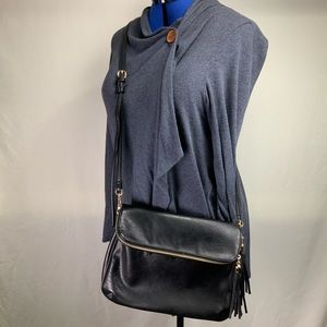Black leather cross body purse